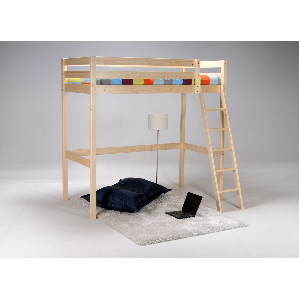 Lit Mezzanine 90 x 190 cm bois massif + sommier CITY