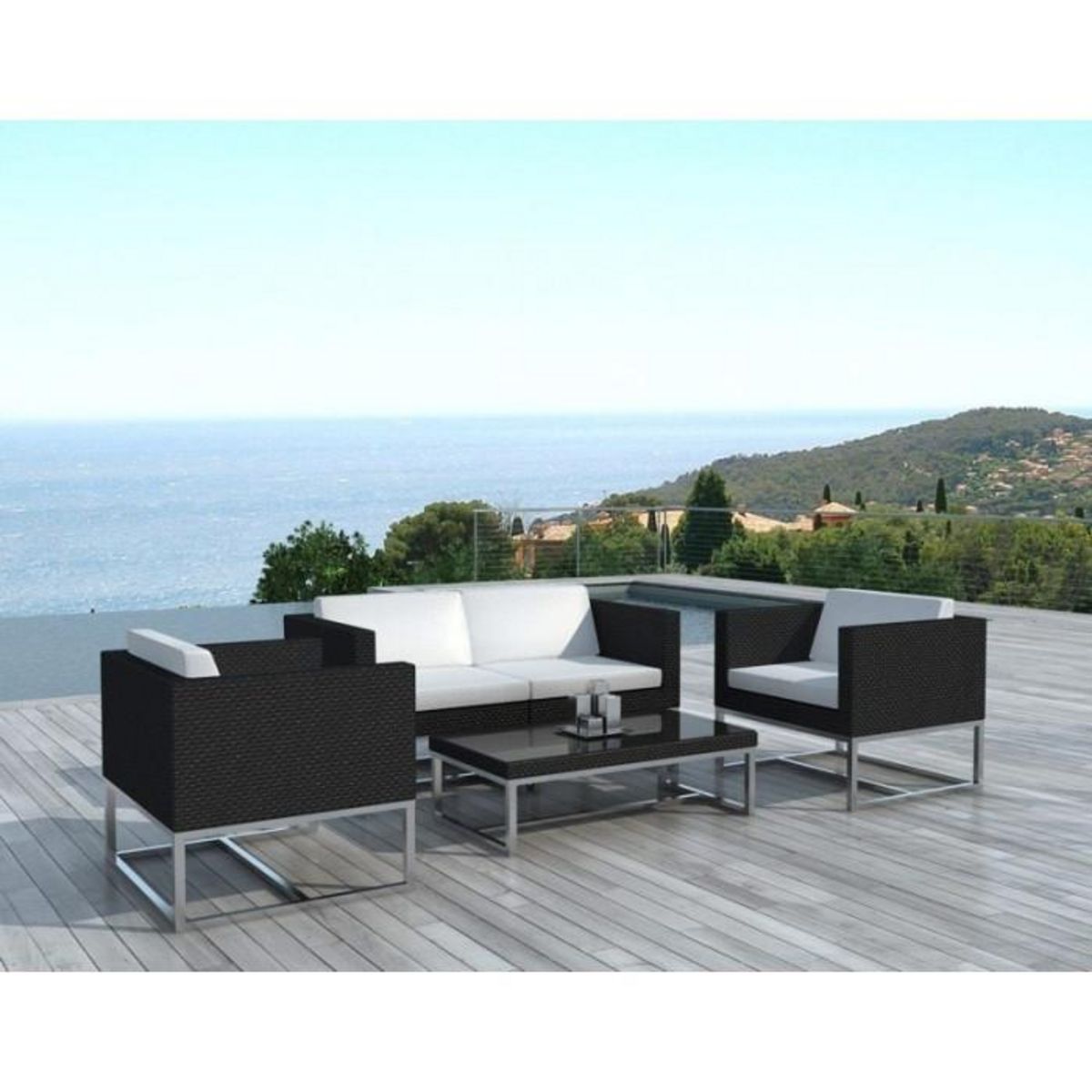 Paris Prix Salon de jardin en Résine Tressée  Dehli  100cm Noir