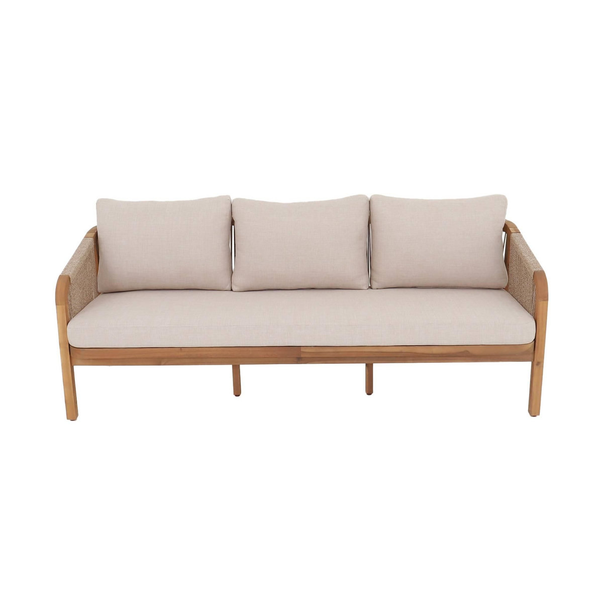 SWEEEK Canapé extérieur 3 places bois d'acacia  et cordes avec coussins en tissu beige - Parana