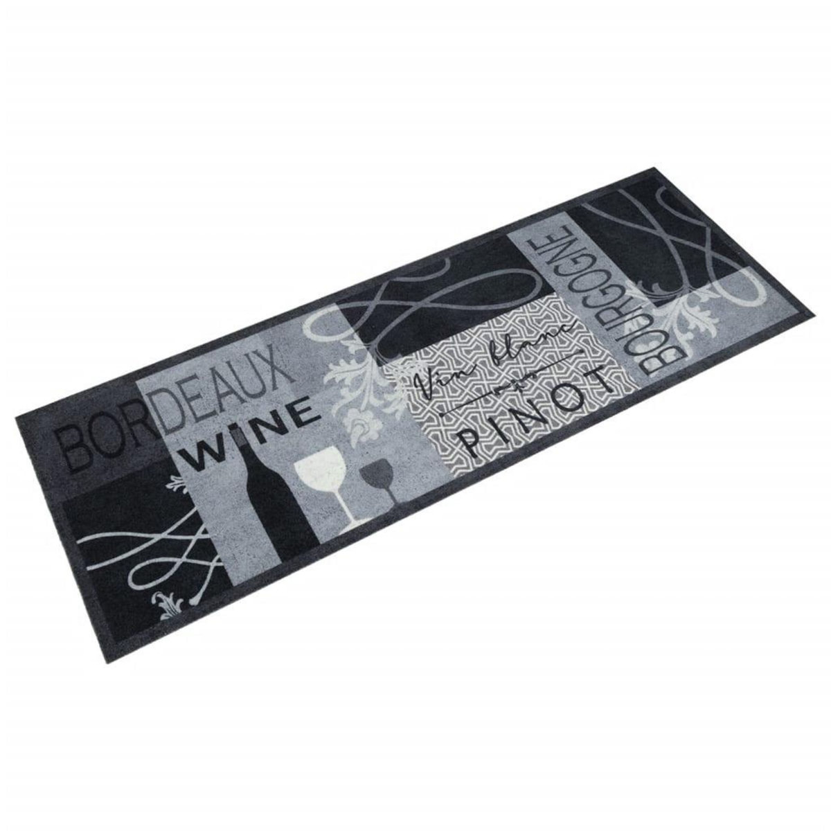 VIDAXL Tapis de cuisine lavable imprime Wine gris 60x180 cm velours