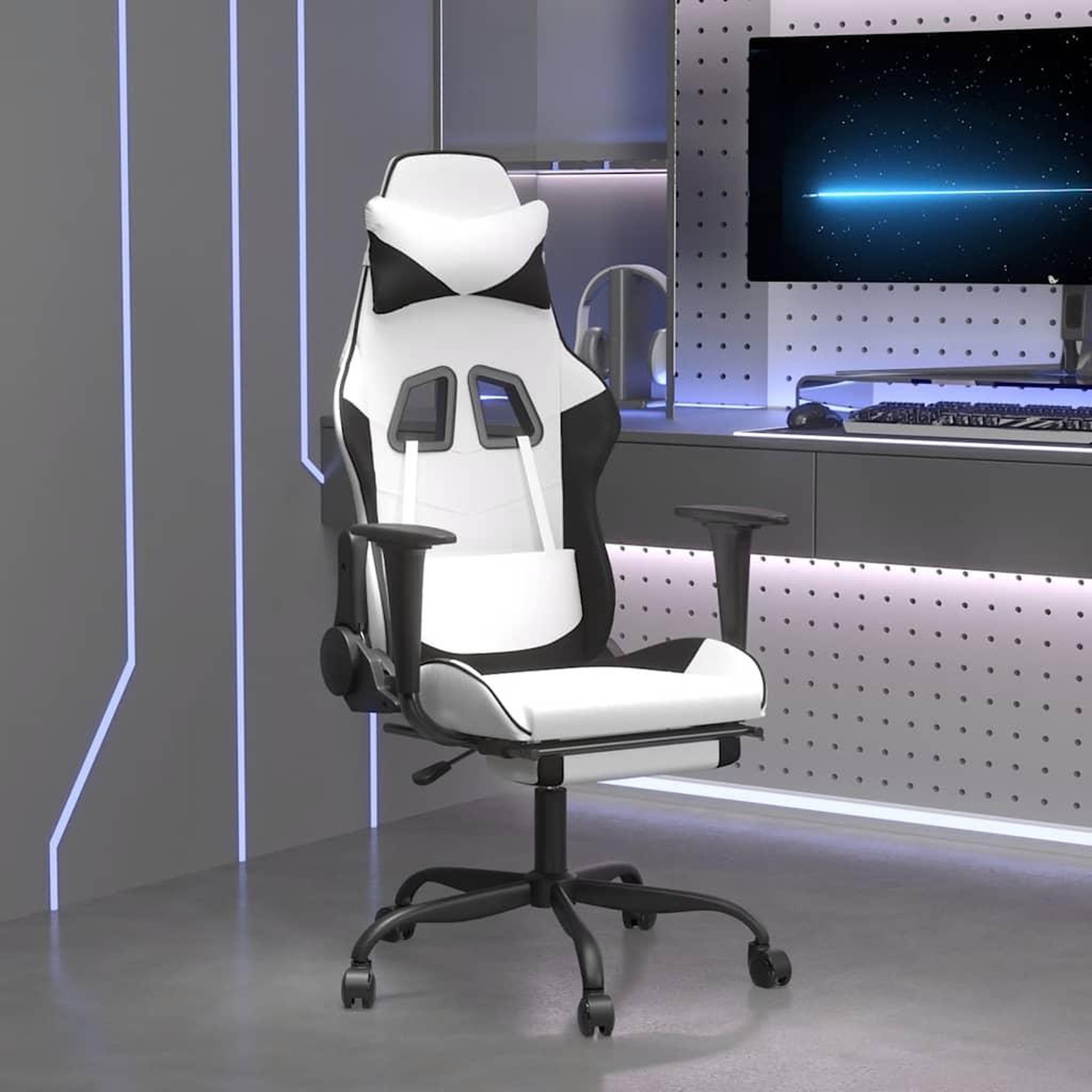 VIDAXL Chaise de jeu de massage avec repose-pied Blanc&Noir Similicuir