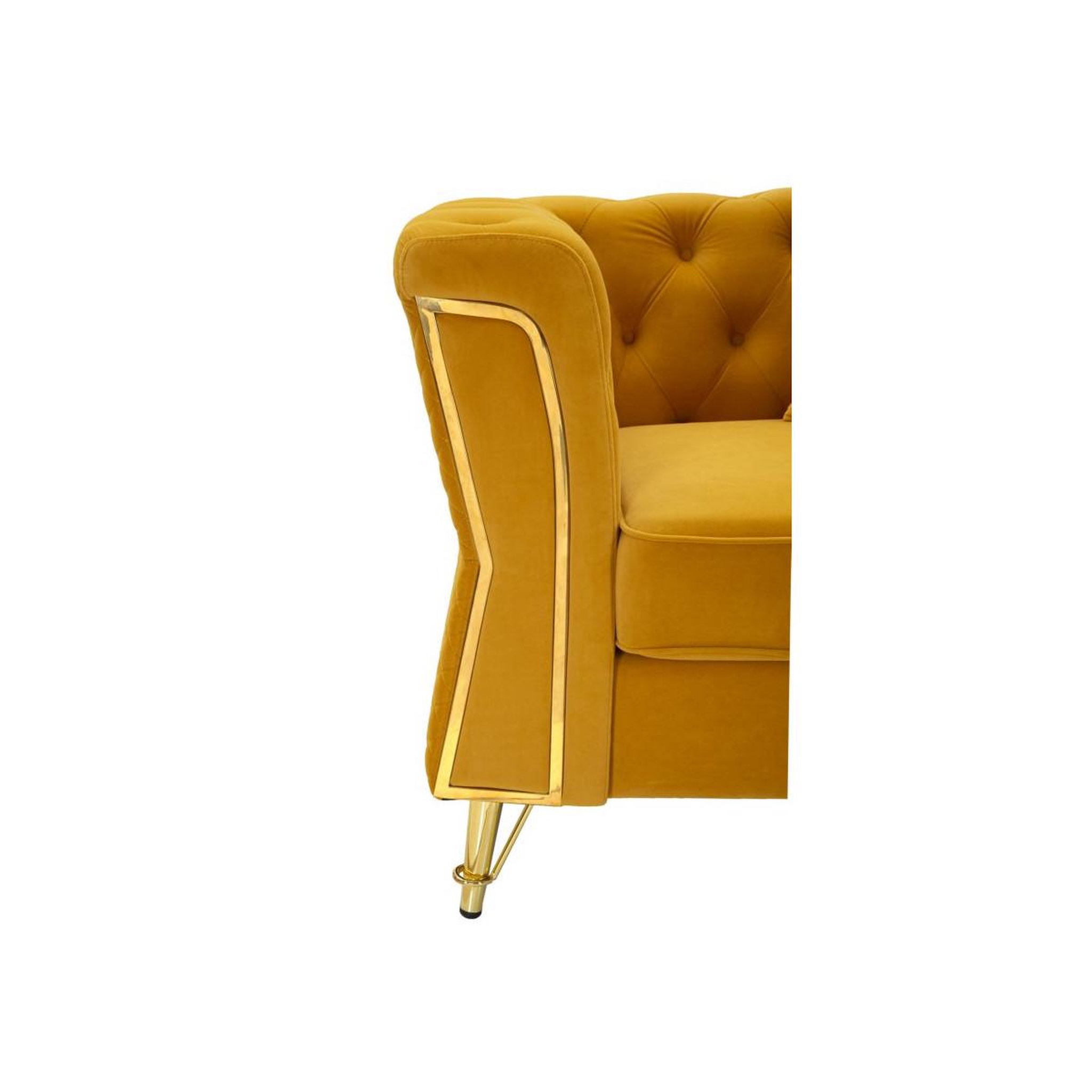 Voir la diapositive 5 : Paris Prix Fauteuil en Velours Capitonné  Emy  104cm Moutarde