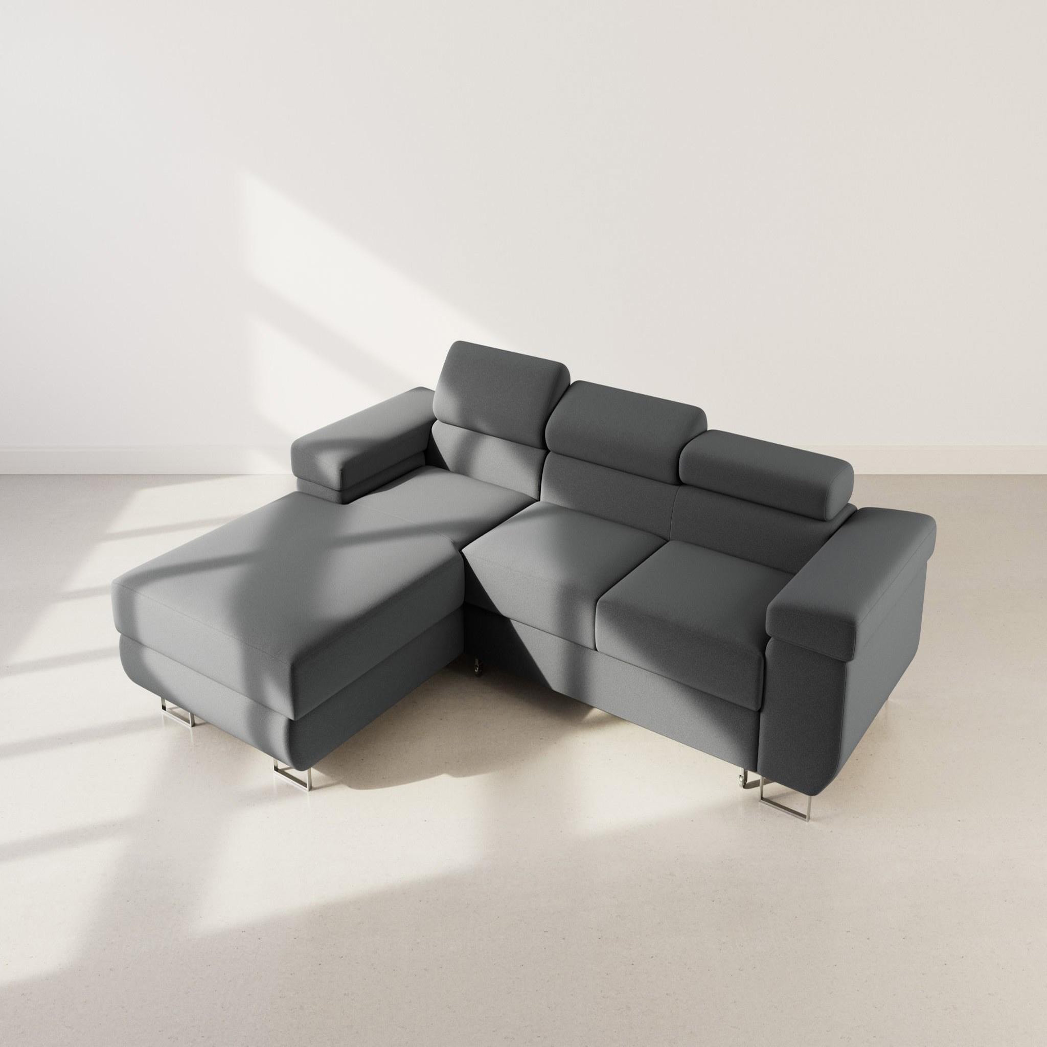 Voir la diapositive 5 : BEST MOBILIER Pablo - canapé d'angle gauche - 6 places - convertible avec coffre et têtières réglables - en velours