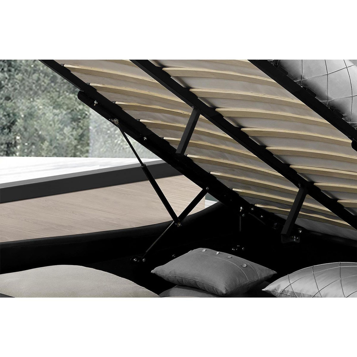 CONCEPT USINE Lit coffre avec led 140 x 190 cm noir PORTLAND