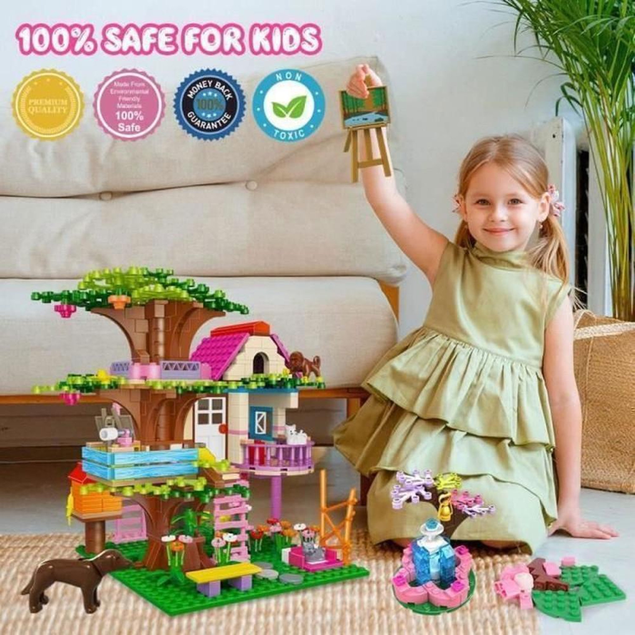 Voir la diapositive 2 : Jeu de construction STEM Cabane dans les Arbres HG C0213 613 pièces en ABS, maison dans la jungle sur 3 niveaux avec balcon, télescope, jardin et animaux