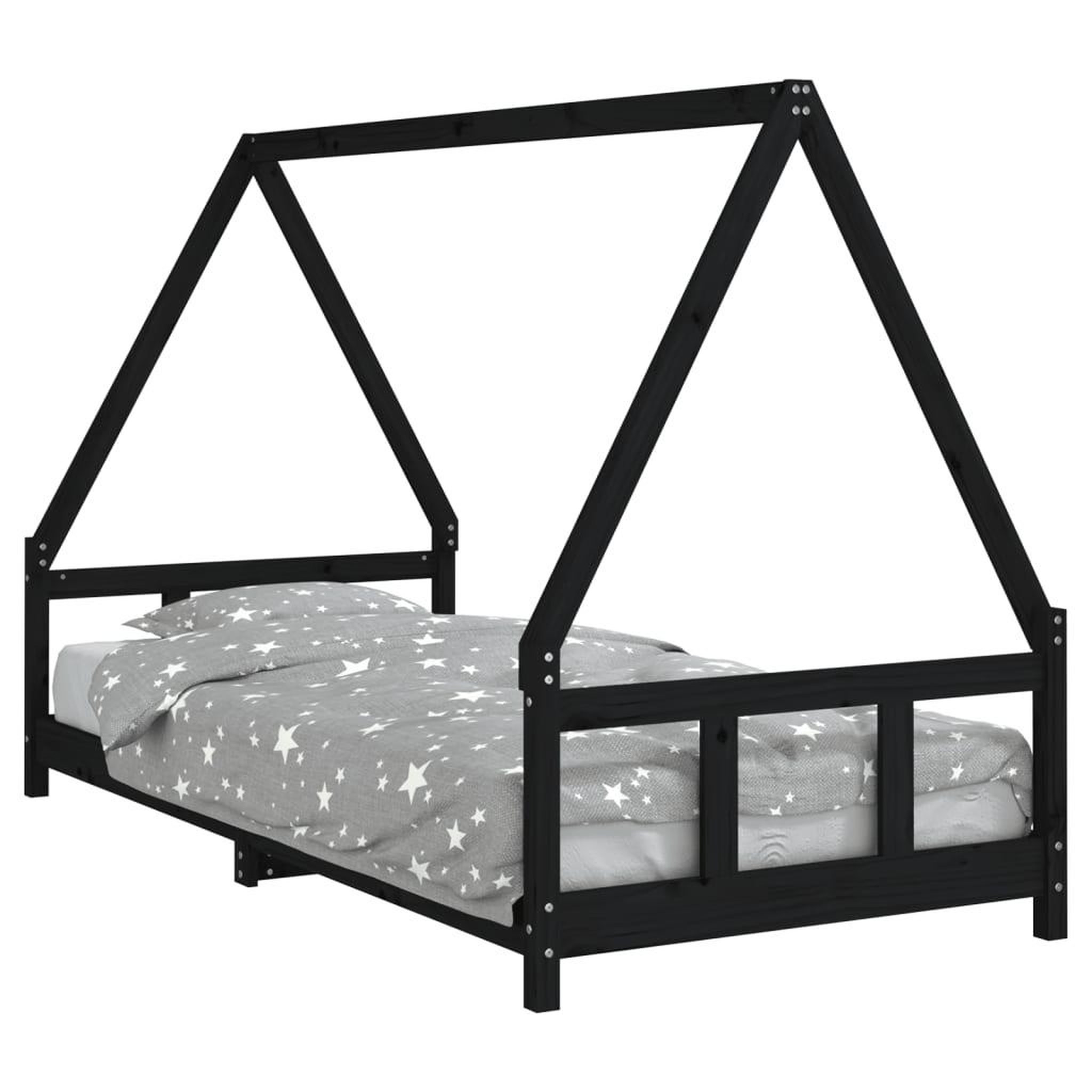 Voir la diapositive 2 : VIDAXL Cadre de lit pour enfants noir 90x200 cm bois de pin massif
