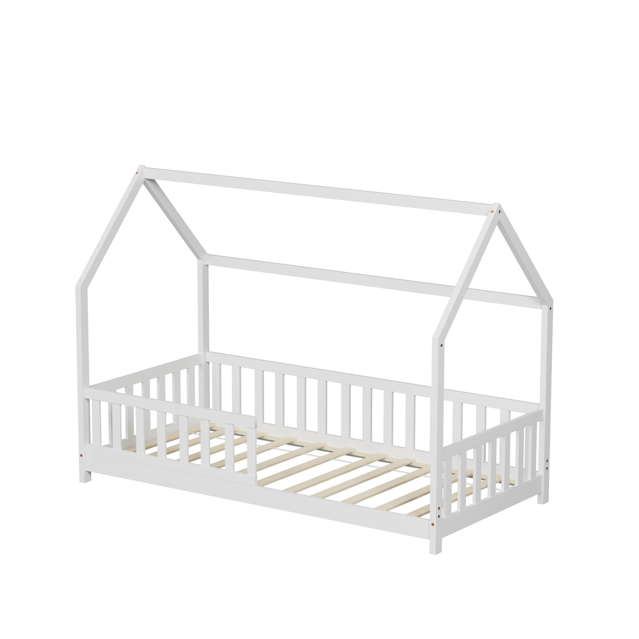 MINEA MINEA | Lit cabane avec barrière TCHOUPI 90x190 cm (matelas non inclus). Coloris disponibles : Marron, Blanc