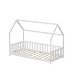 MINEA MINEA | Lit cabane avec barrière TCHOUPI 90x190 cm (matelas non inclus). Coloris disponibles : Marron, Blanc