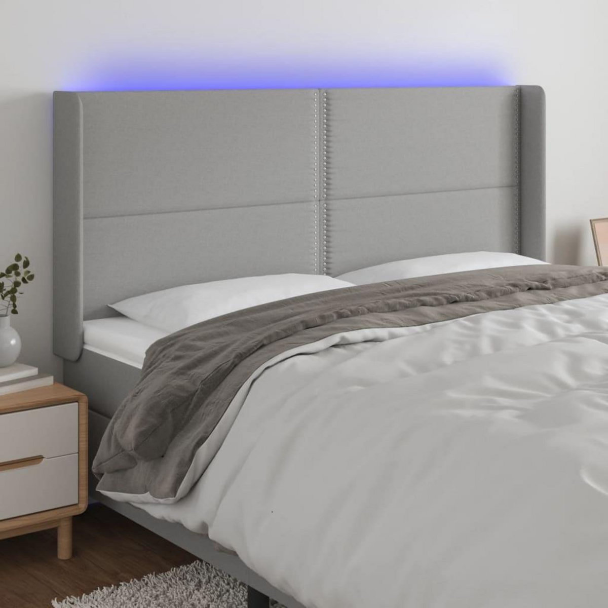 VIDAXL Tete de lit a LED Gris clair 163x16x118/128 cm Tissu
