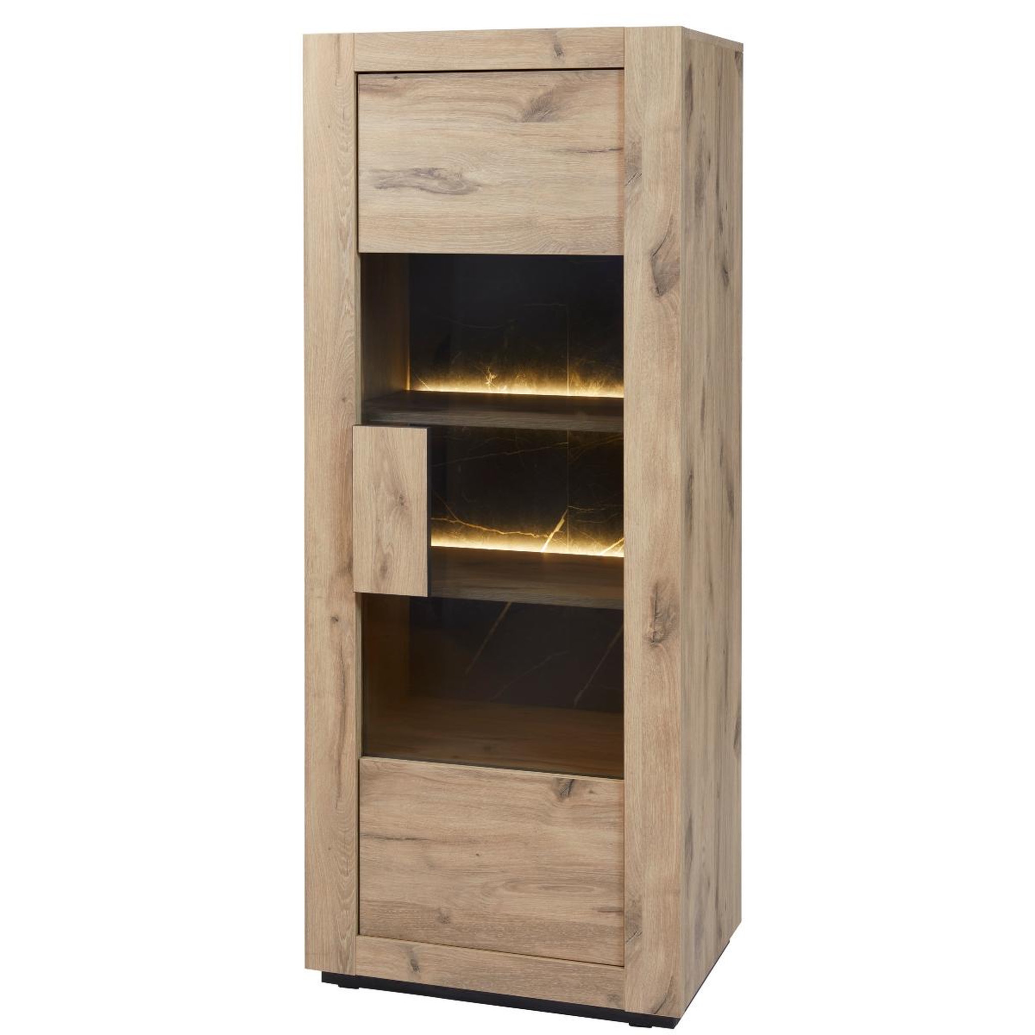 JLC KREATION Vitrine moderne en bois 1 porte vitrée et led racha