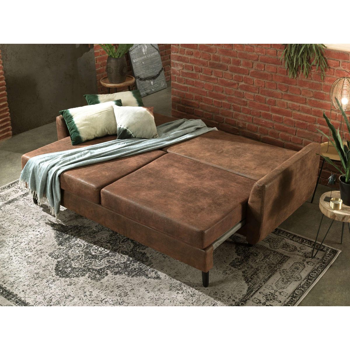 LISA DESIGN Dan - canapé droit 3 places convertible - style industriel - avec coffre de rangement