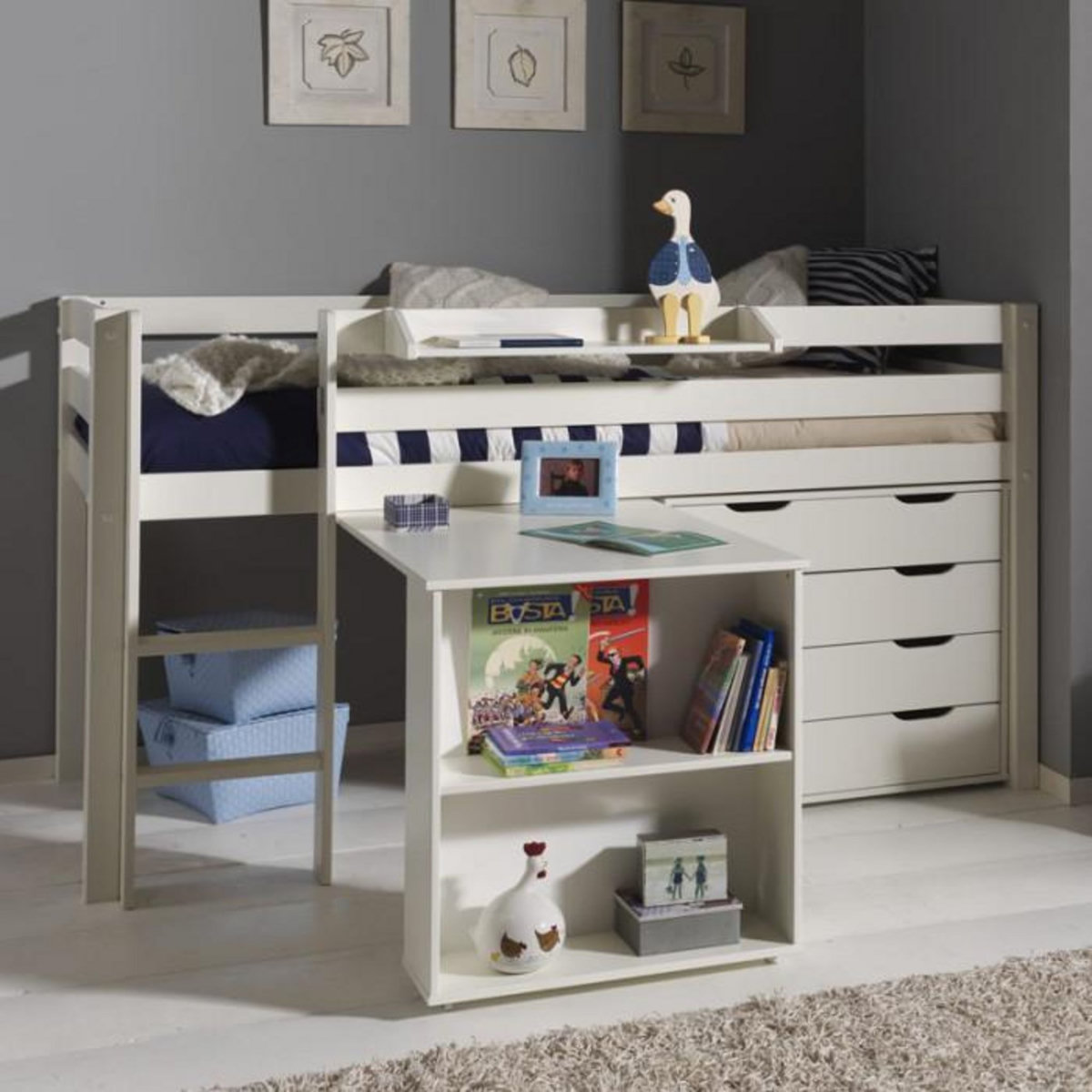 Paris Prix Pack - Lit Enfant Bureau & Commode 4 Tiroirs  Pino  Blanc