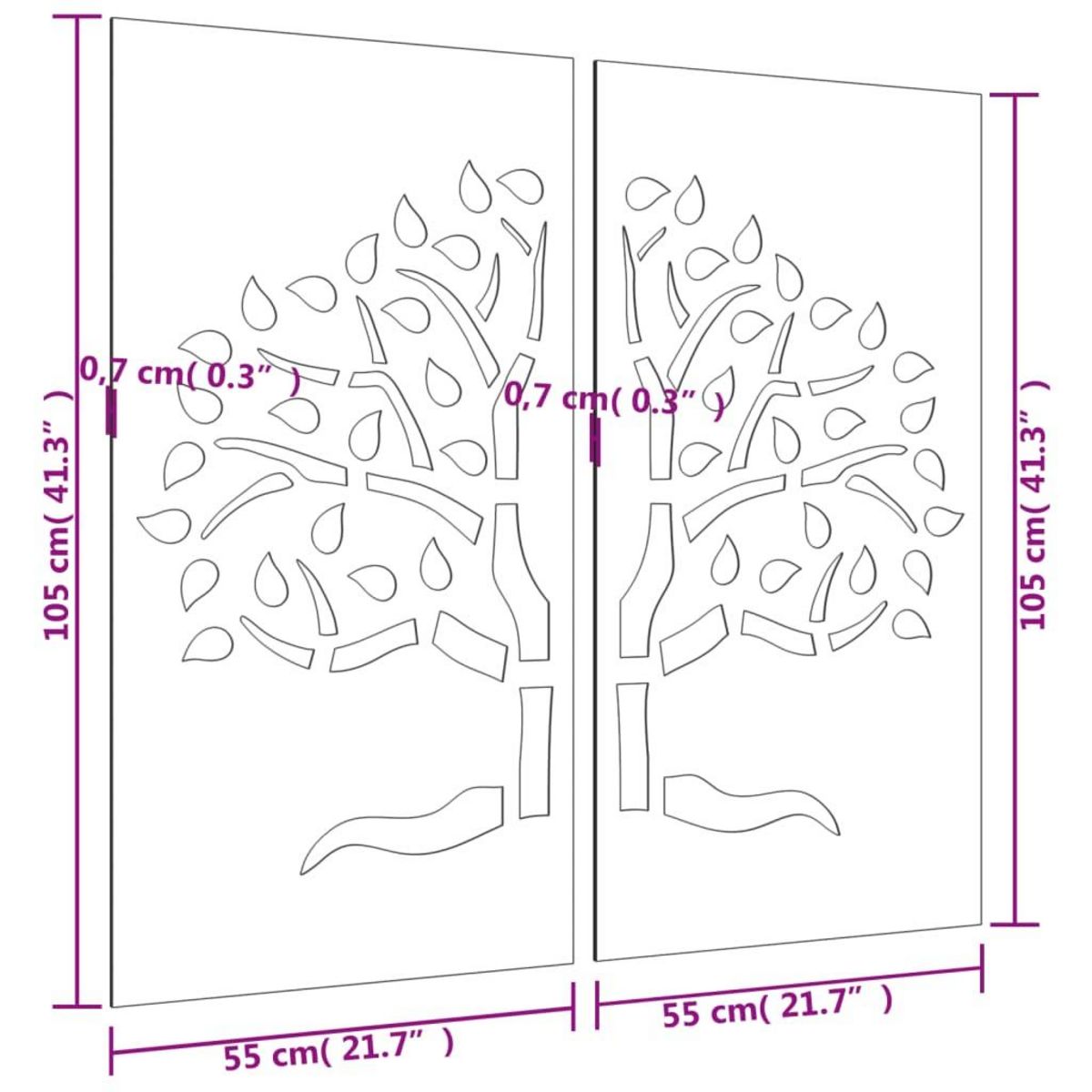 VIDAXL Decorations murales jardin 2 pcs 105x55 cm design d'arbre
