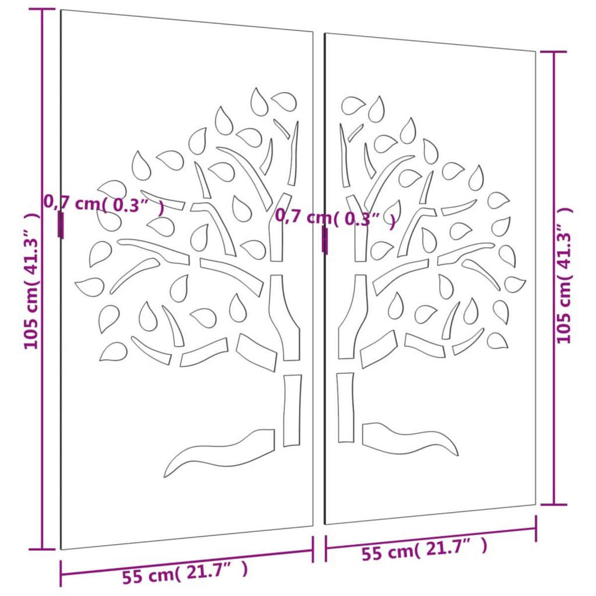 VIDAXL Decorations murales jardin 2 pcs 105x55 cm design d'arbre