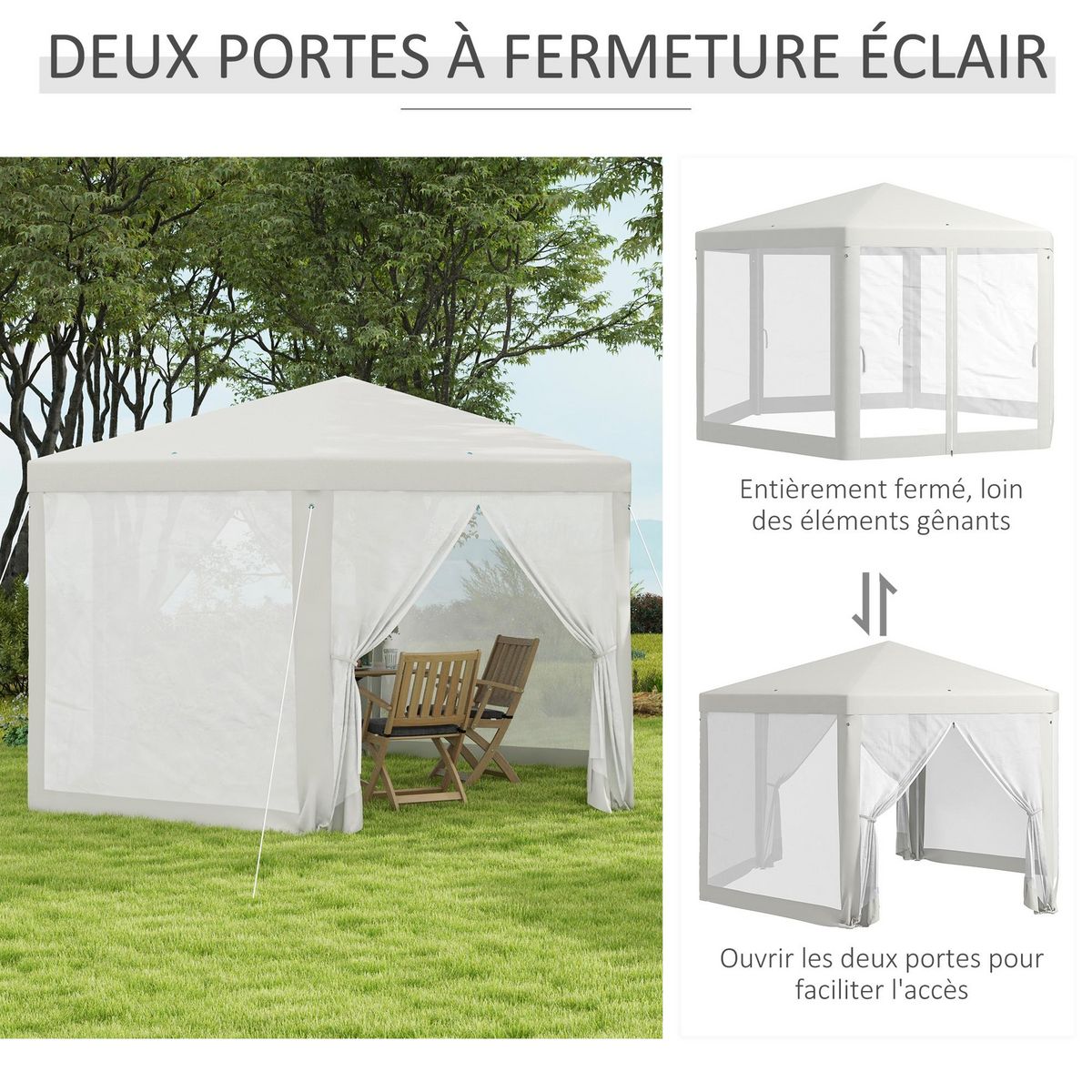 OUTSUNNY Tonnelle barnum tente de réception hexagonale 10 m² style cosy métal polyester imperméabilisé surface env. 10 m² crème