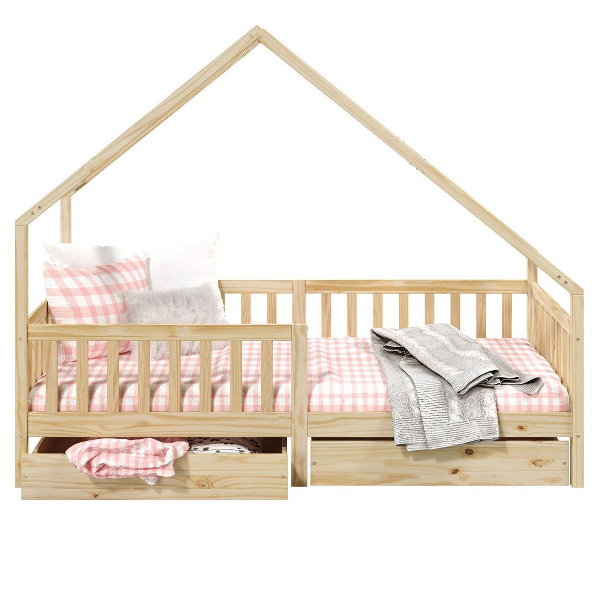 IDIMEX Lit cabane  asymétrique ALVA avec tiroirs, 90 x 200 cm en pin massif