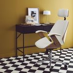 SWEEEK Chaise de bureau à roulettes décor bois courbé et simili cuir. Coloris disponibles : Blanc, Noir