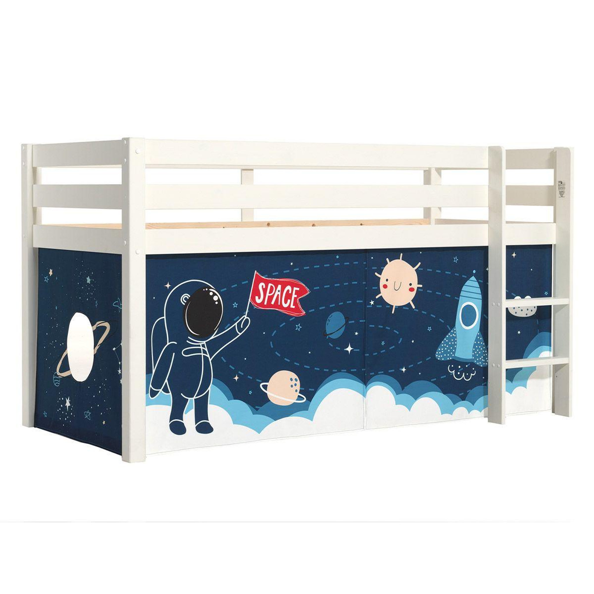 Paris Prix Lit Enfant Surélevé  Pino Space Shuttle  90x200cm Blanc