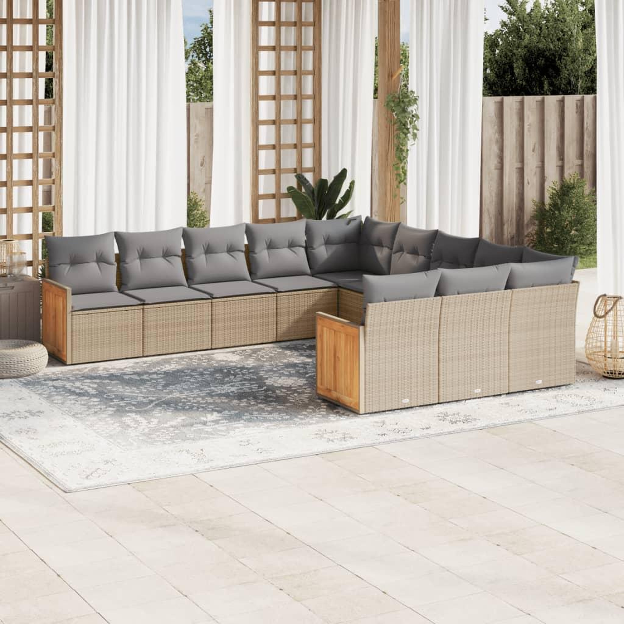 VIDAXL Salon de jardin 11 pcs avec coussins beige resine tressee