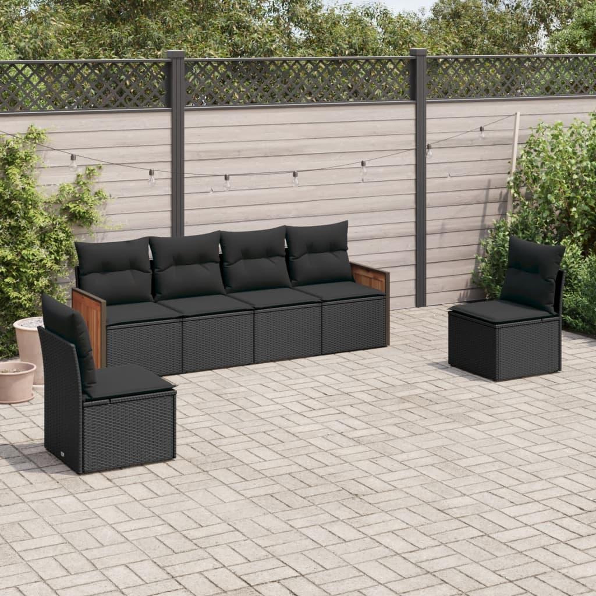 VIDAXL Salon de jardin 6 pcs avec coussins noir resine tressee