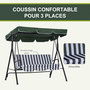 Voir la diapositive 4 : OUTSUNNY Balancelle de jardin 3 places toit réglable coussins assise dossier acier polyester vert blanc rayé