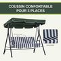 Voir la diapositive 4 : OUTSUNNY Balancelle de jardin 3 places toit réglable coussins assise dossier acier polyester vert blanc rayé
