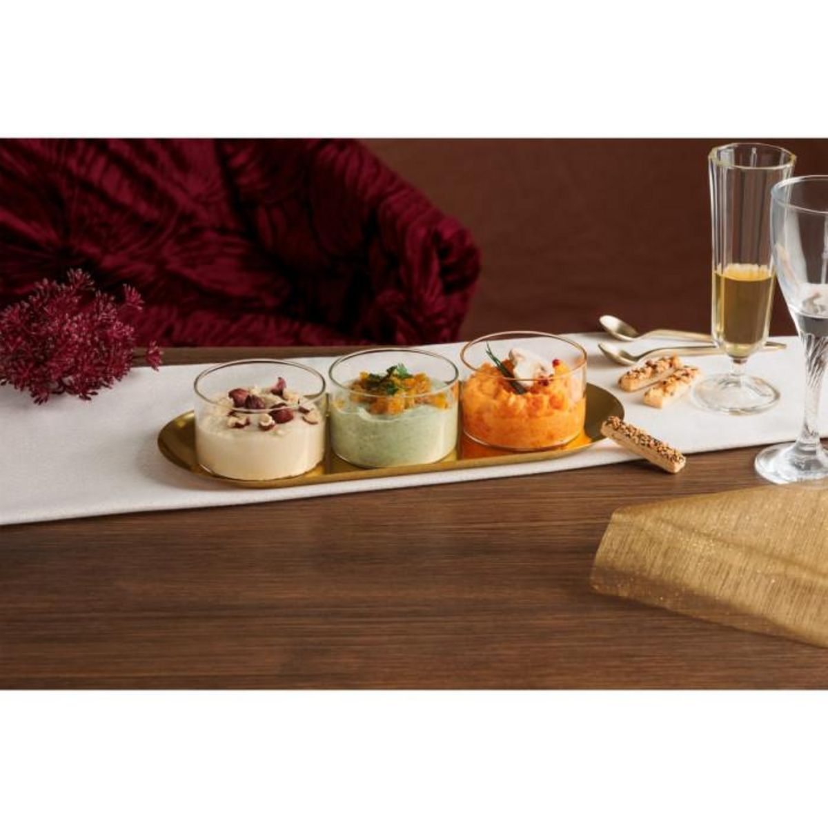 SECRET DE GOURMET Service Apéritif 4 Pièces  Automne  30cm Or