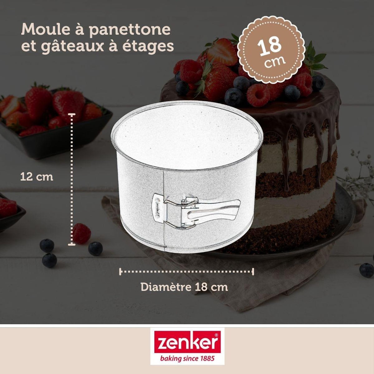 ZENKER Set pâtisserie avec moule à panettone 18 cm à charnière, 2 bols à mixer, verre mesureur et spatule Zenker