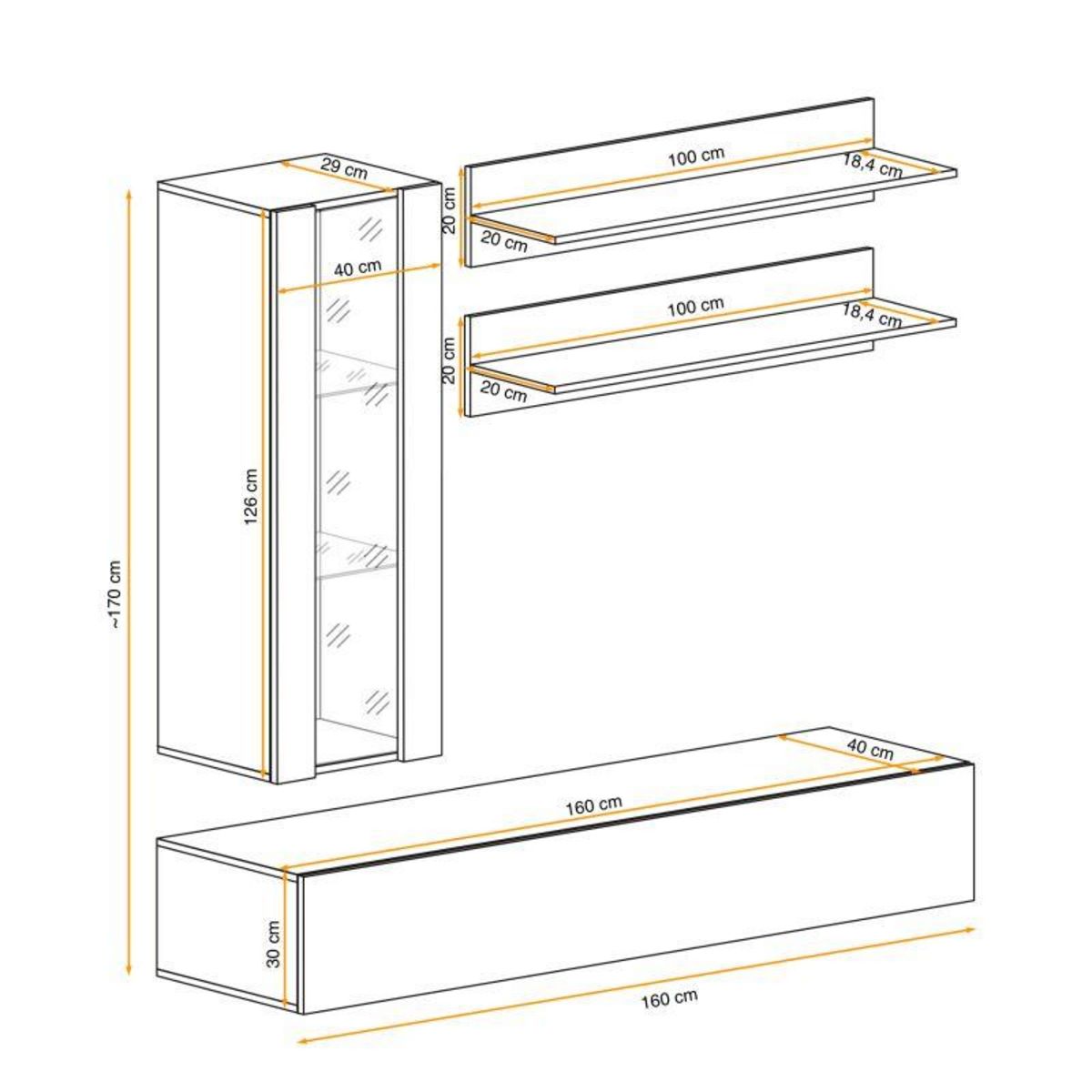 Paris Prix Meuble TV Mural Design  Fly II  170cm Noir