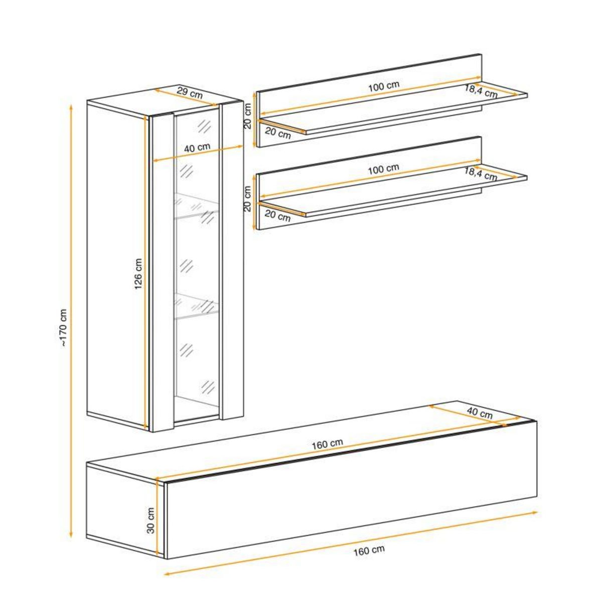 Paris Prix Meuble TV Mural Design  Fly II  170cm Noir