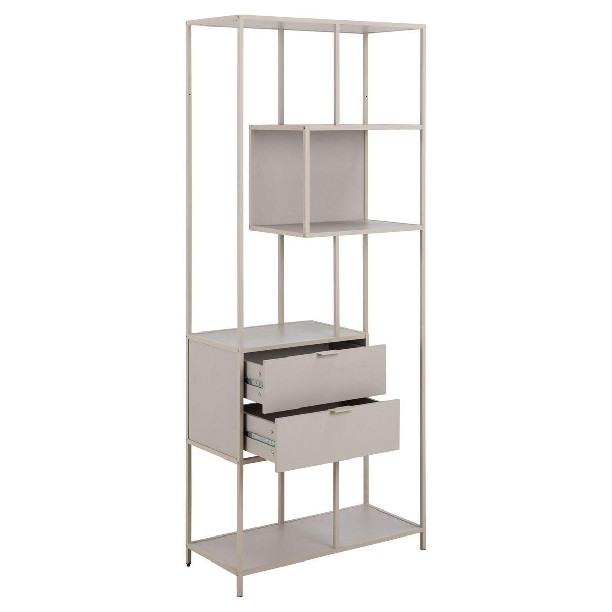 TOILINUX Bibliothèque 2 tiroirs et 4 étagères avec base en acier FERRO - Gris