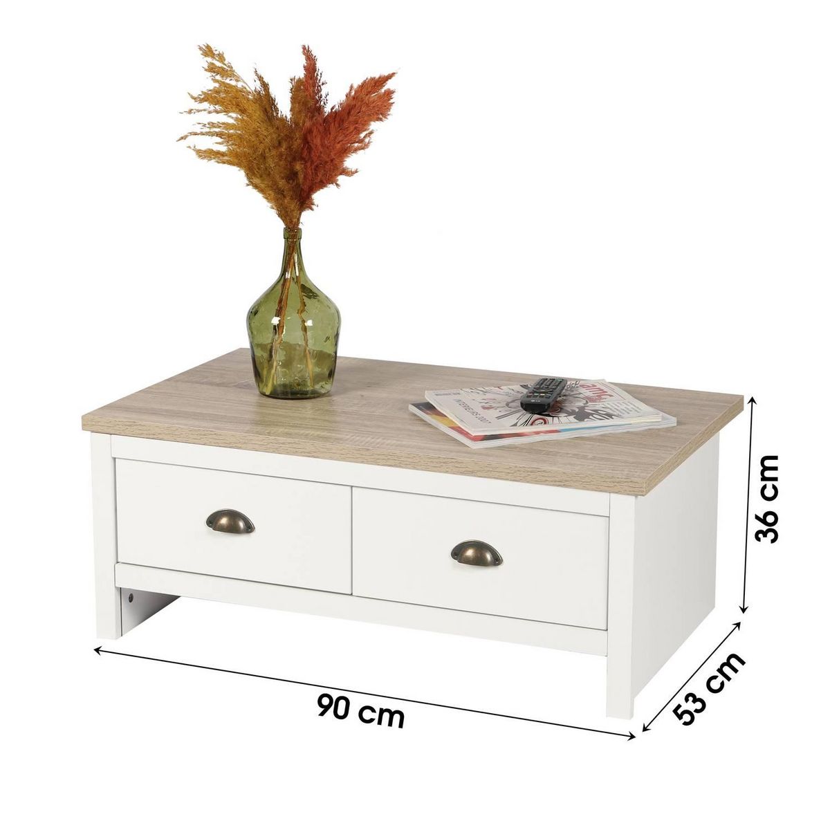 DIVERS Table basse 2 tiroirs en bois HANOI - Blanc