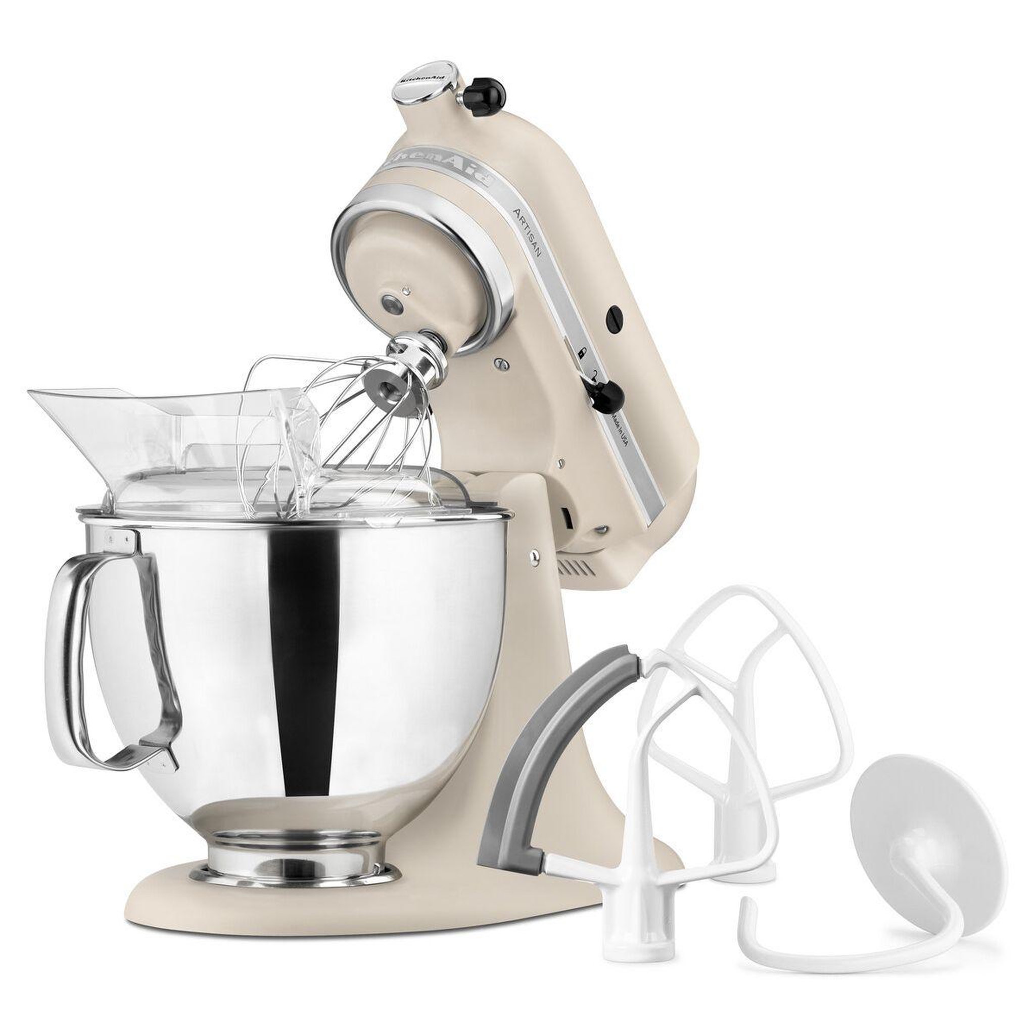 Voir la diapositive 3 : KitchenAid Robot pâtissier 5KSM175PSEFL graine de lin, 4,8 L, bol avec poignée + bol 3 L, batteur souple et couvercle