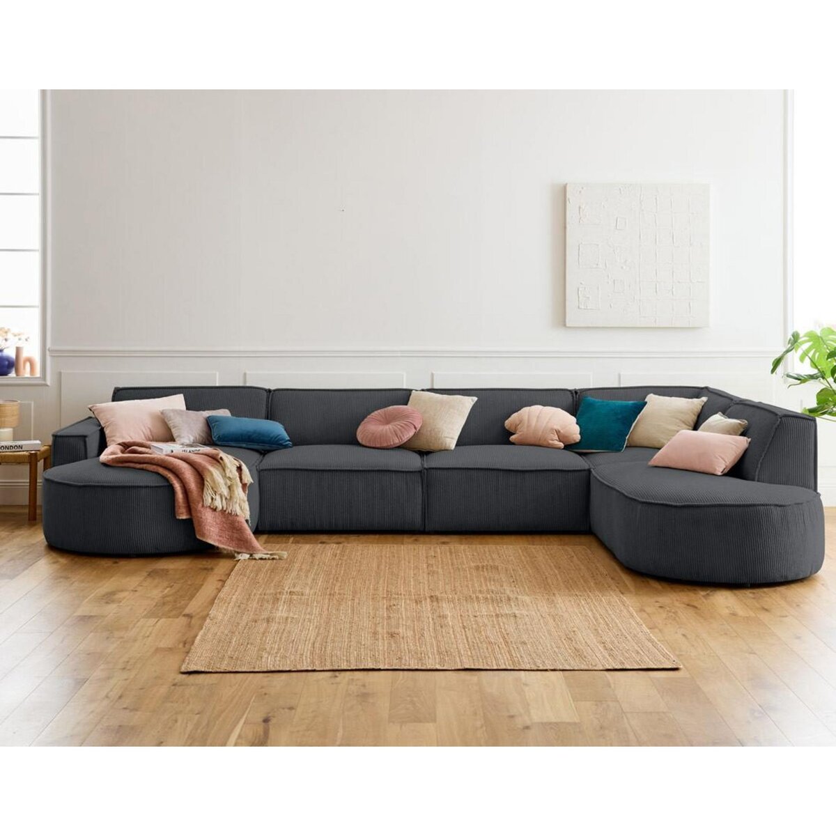 LISA DESIGN Spiaggia - canapé panoramique d'angle droit - 7 places - en velours côtelé