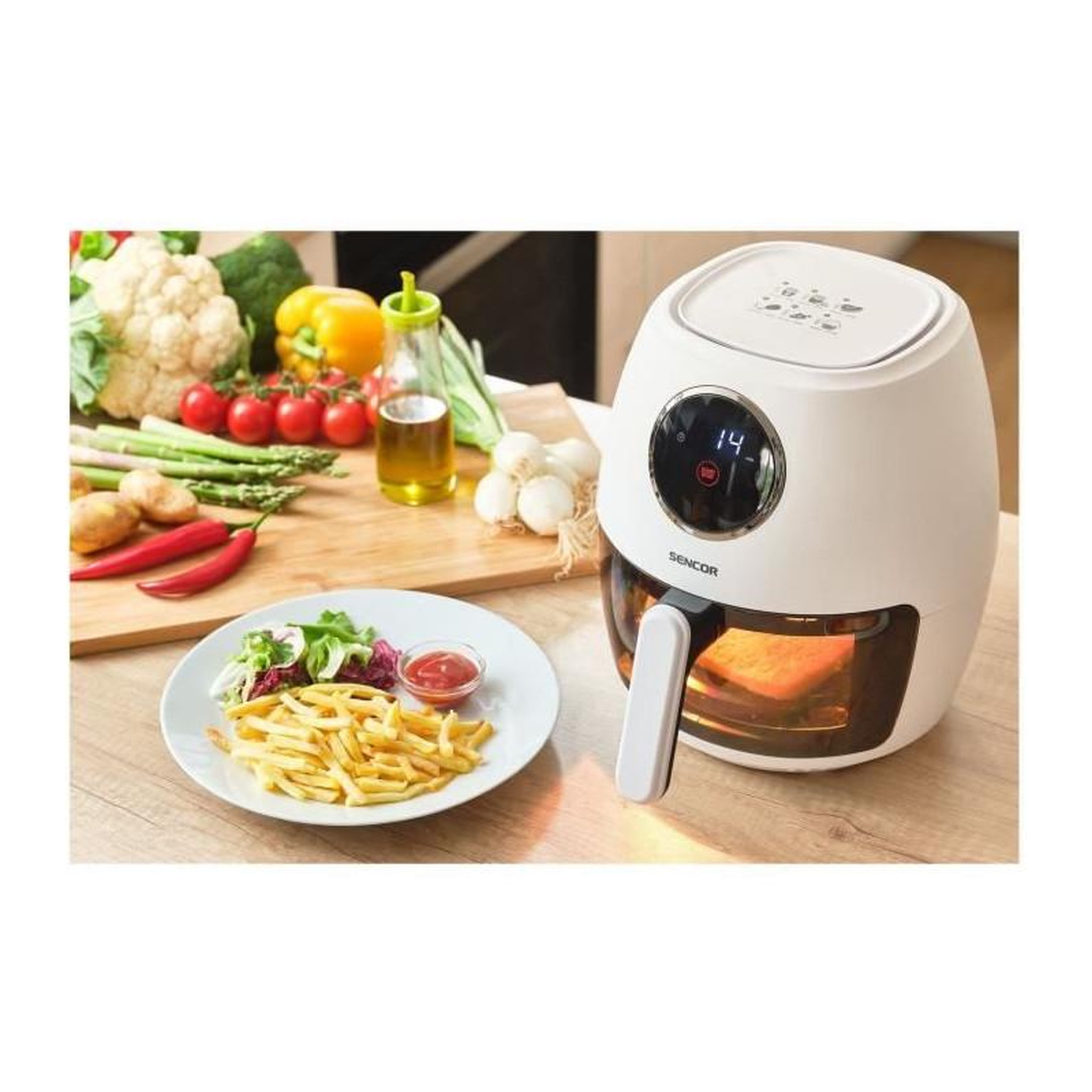 Voir la diapositive 2 : SENCO Airfryer - SENCOR - SFR 5340WH - 1300 W - 3,5 L - Blanc