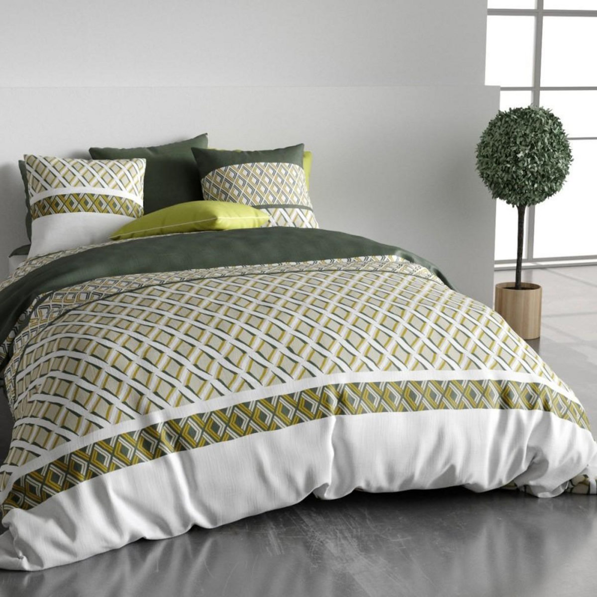 ATELIER DU COTON Housse de couette 240x220 NAYAA + 2 taies coton 57 fils