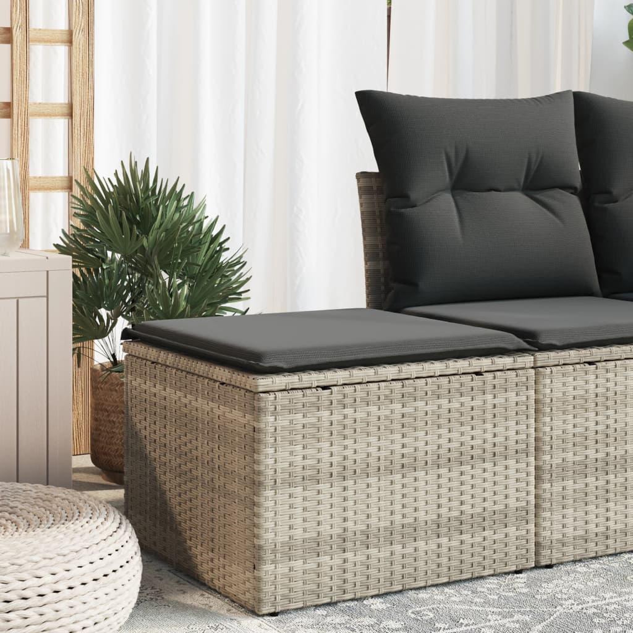 VIDAXL Tabouret de jardin coussin gris clair 55x55x37cm resine tressee