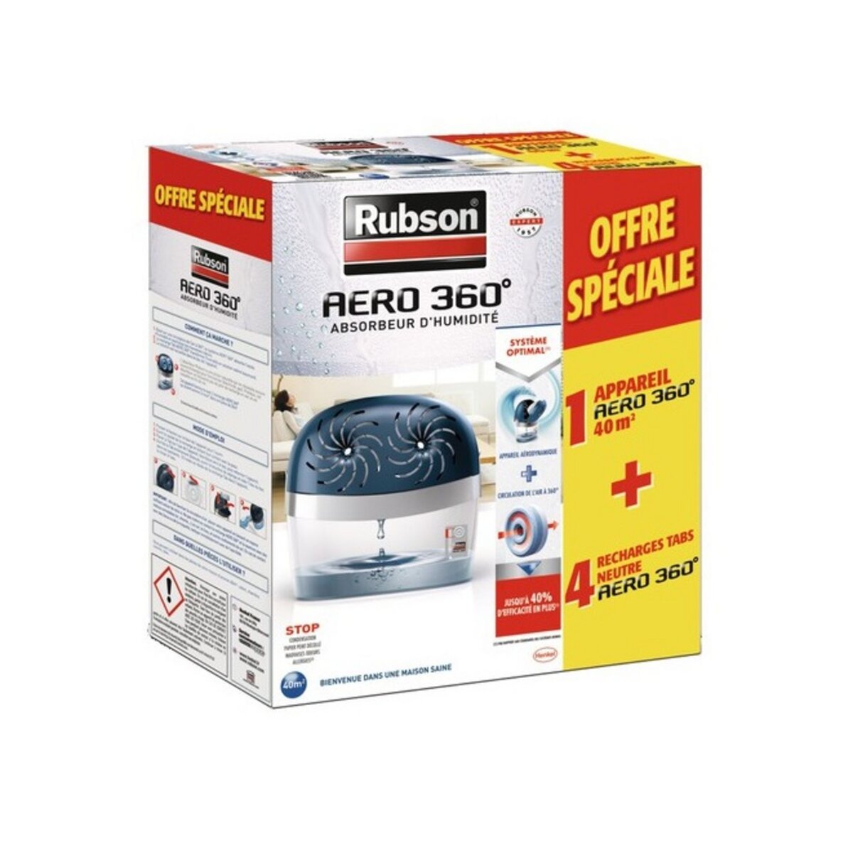 RUBSON Absorbeur d'humidité AERO 360 40m² + 4 recharges