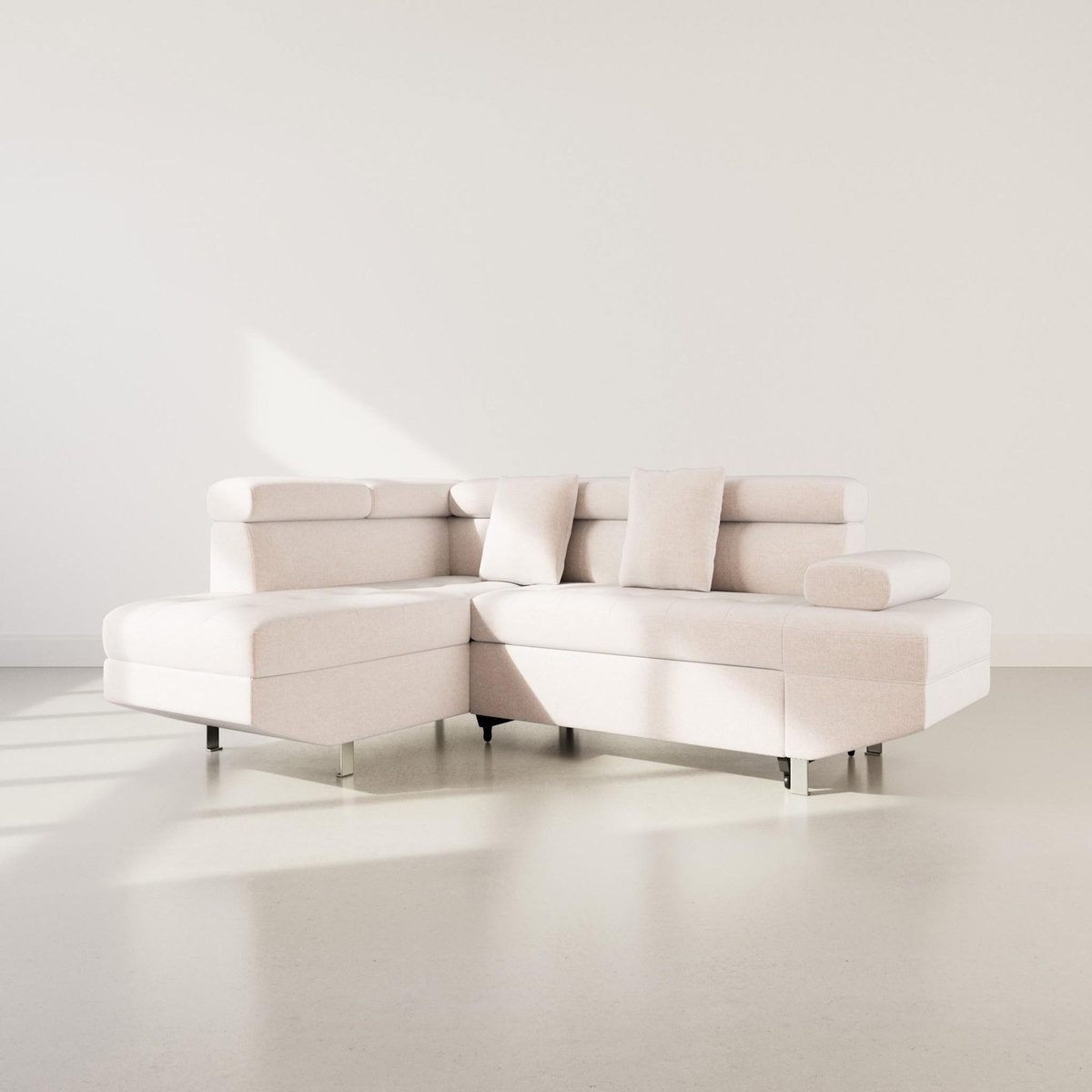 BEST MOBILIER Margaux - canapé d'angle gauche 5 places convertible avec coffre et têtières réglables en velours texturé