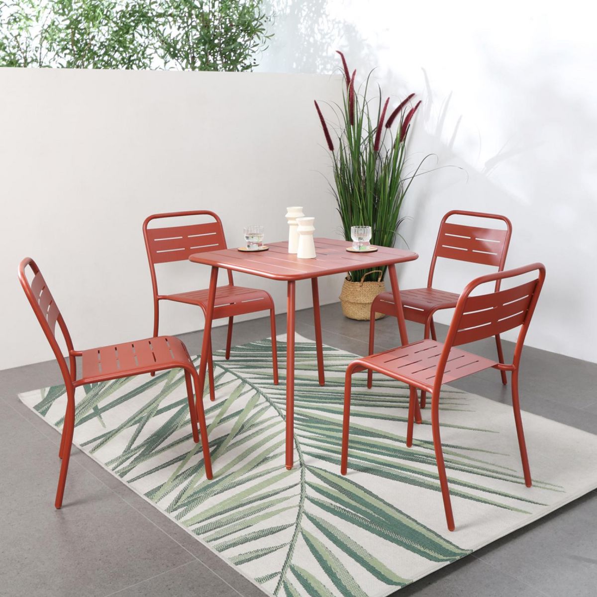 CONCEPT USINE Table salon de jardin repas 4 places 70x70cm terracotta BERGAME
