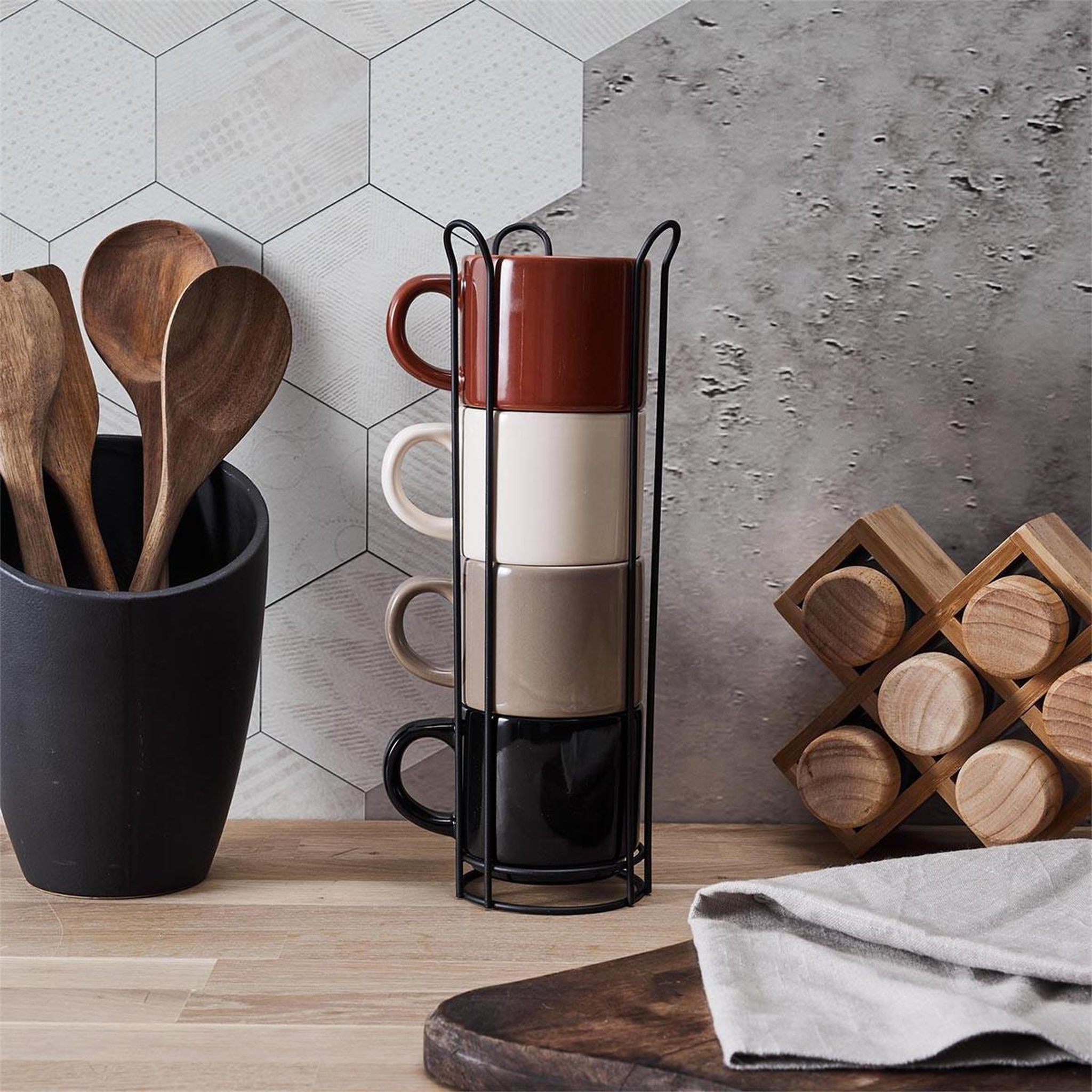 Voir la diapositive 6 : The Home Deco Factory Lot de 4 tasses avec support  darin  22cl multicolore