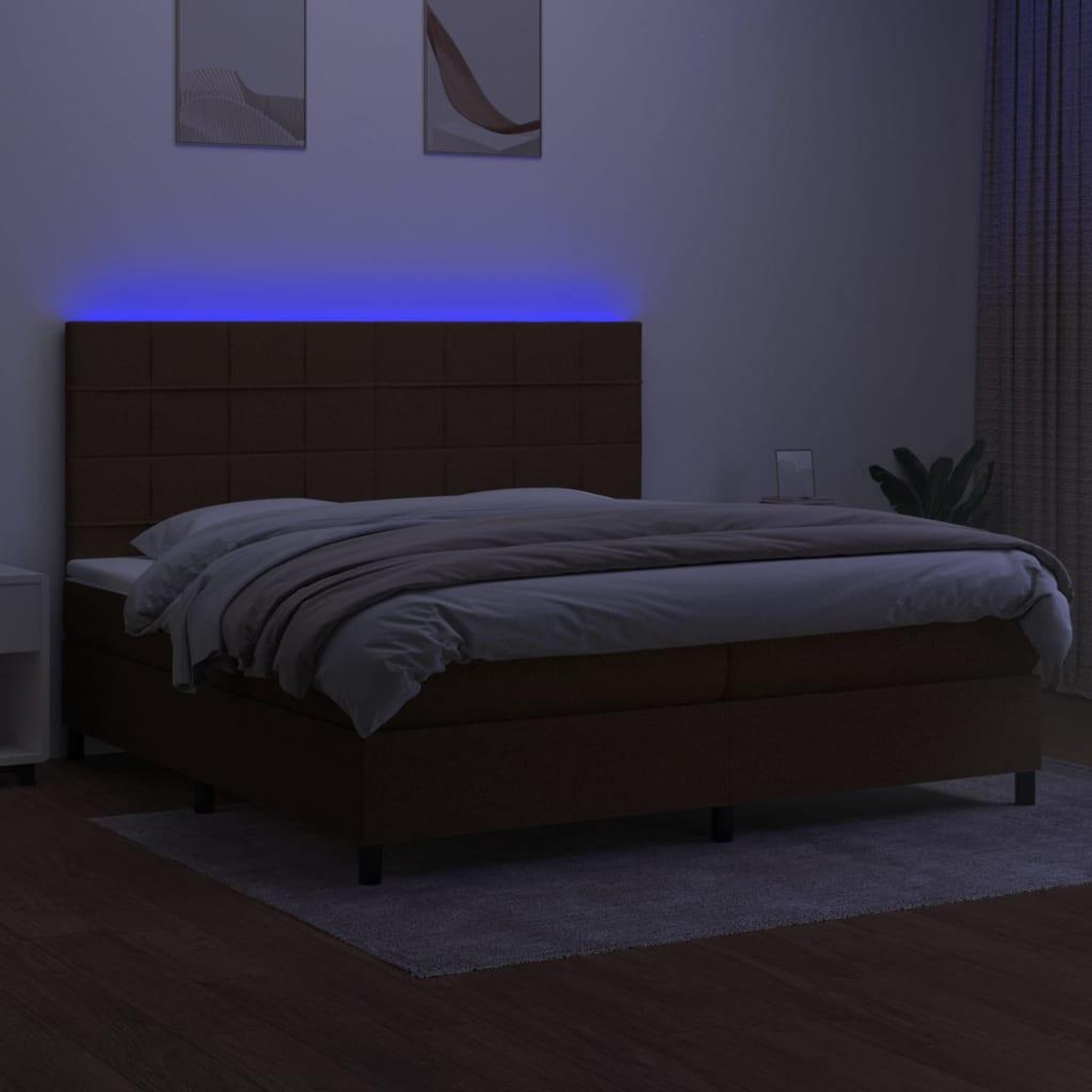 Voir la diapositive 3 : VIDAXL Sommier a lattes de lit matelas et LED Marron fonce 200x200 cm