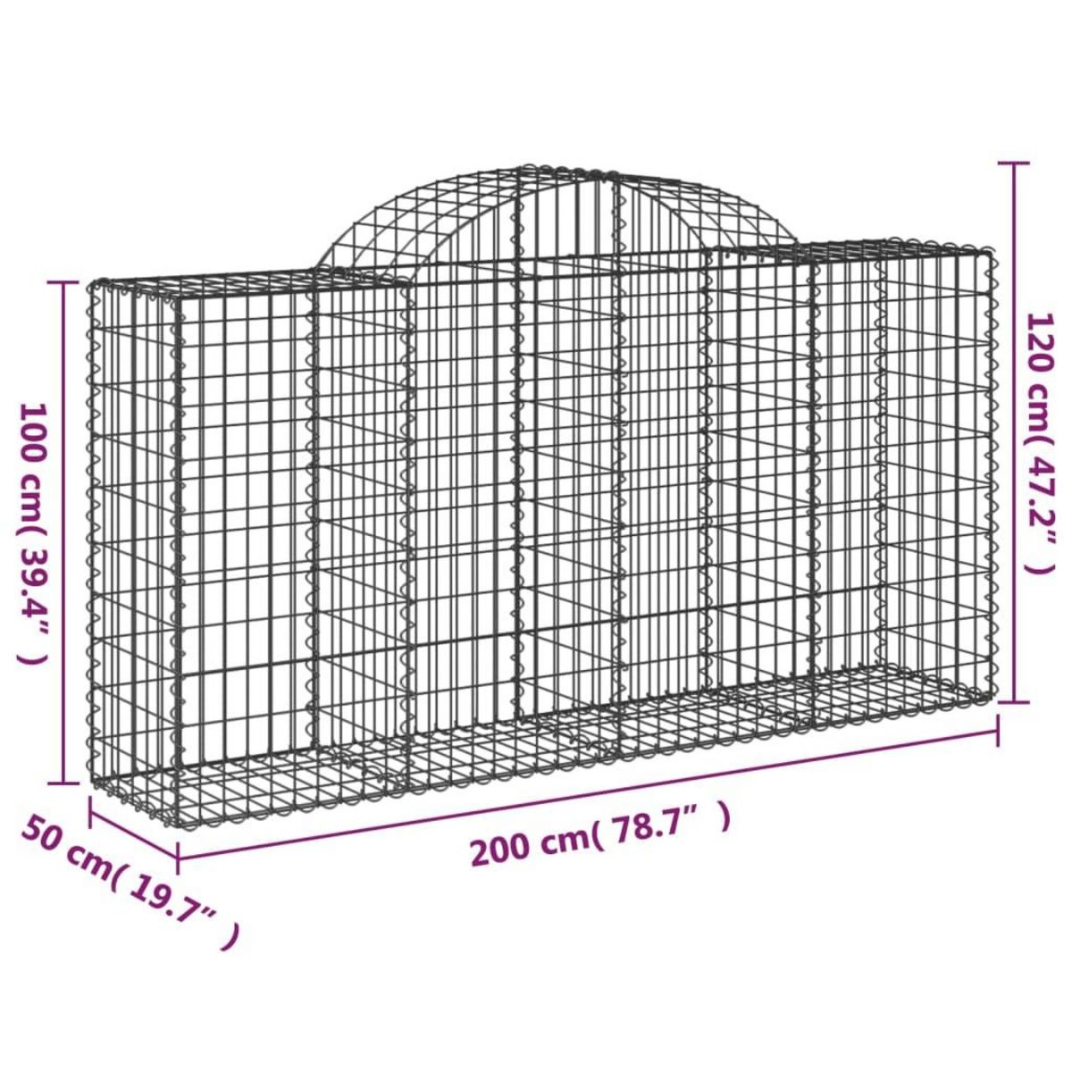 VIDAXL Paniers a gabions arques 2 pcs 200x50x100/120 cm fer galvanise