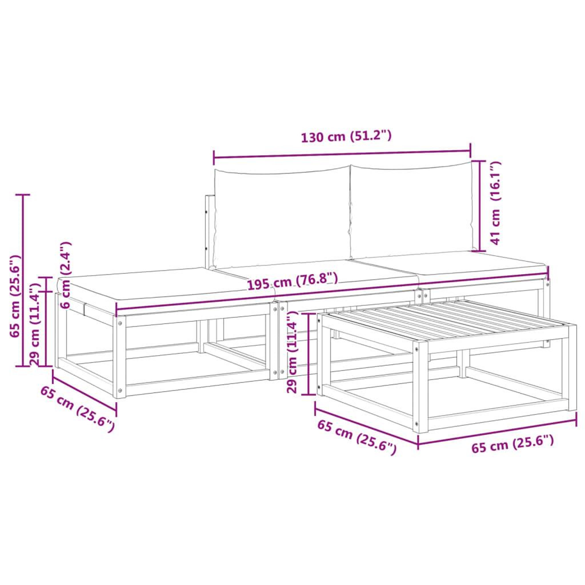 Voir la diapositive 6 : VIDAXL Salon de jardin avec coussins 4 pcs bois d'acacia massif