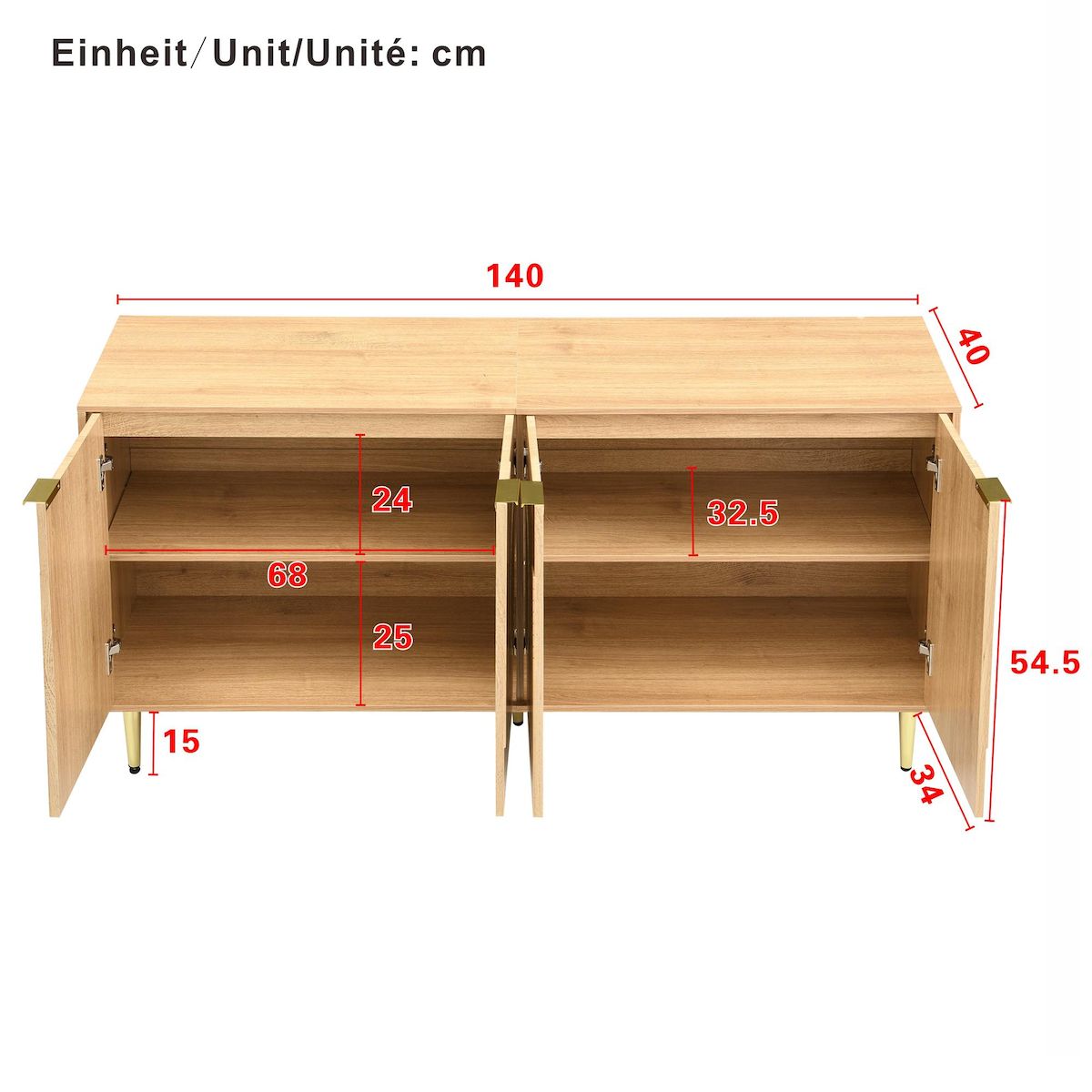MERAX Buffet 4 porte(s) 0 tiroir(s) - 140 cm naturel mdf
