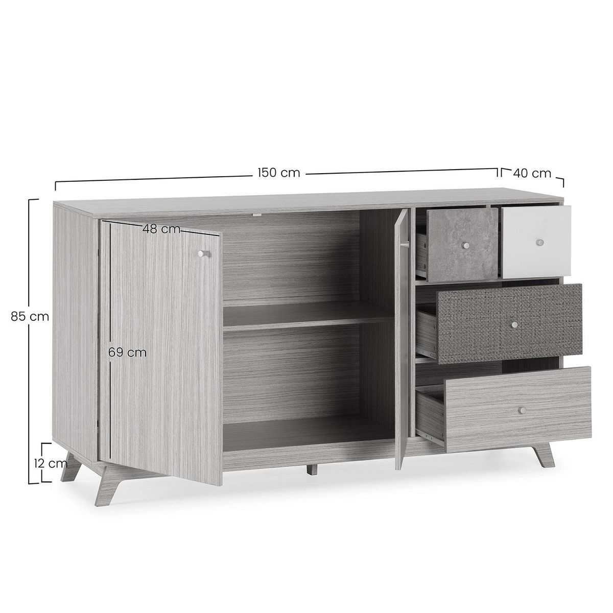 VS VENTA-STOCK Buffet Maia 2 portes 4 tiroirs multicolores