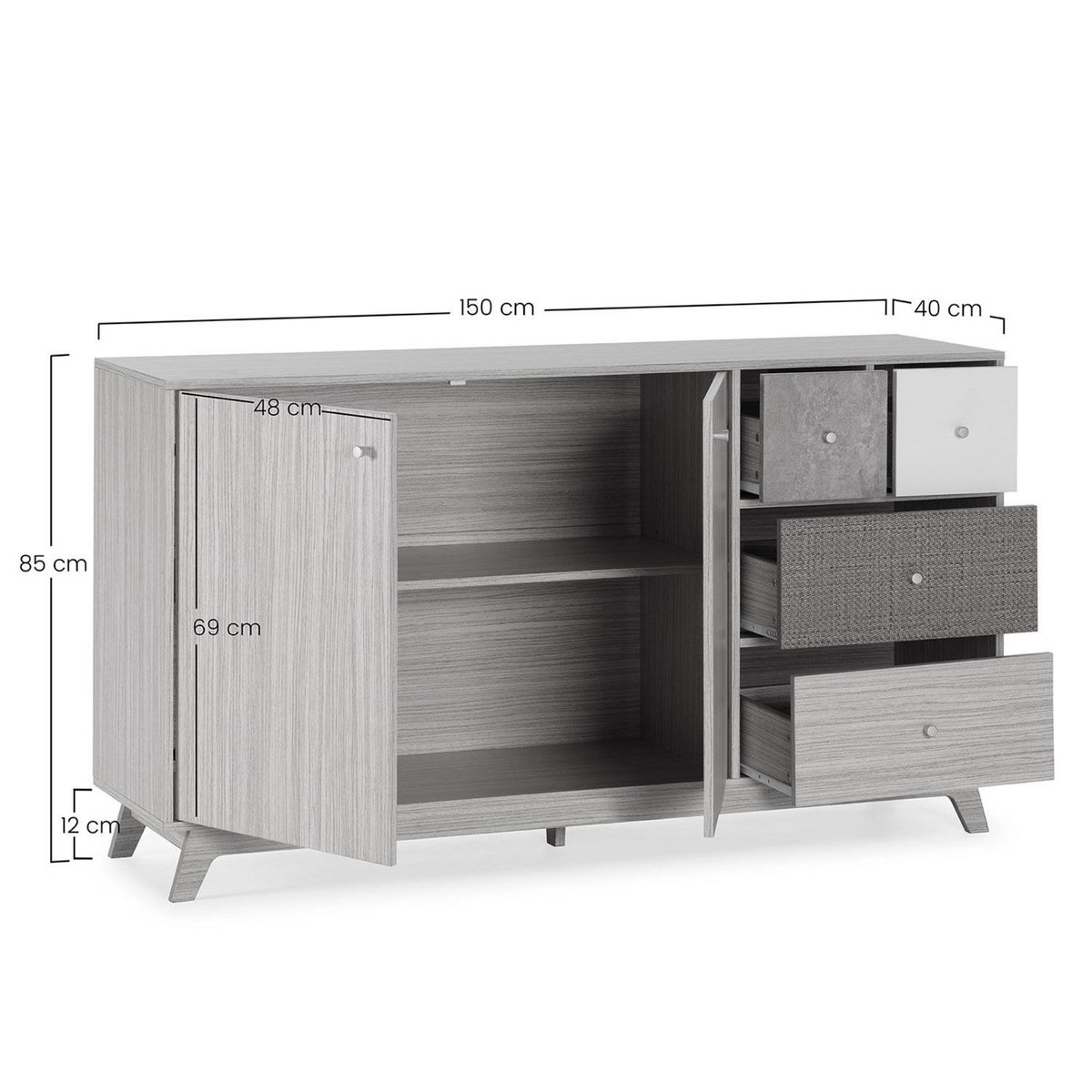 VS VENTA-STOCK Buffet Maia 2 portes 4 tiroirs multicolores