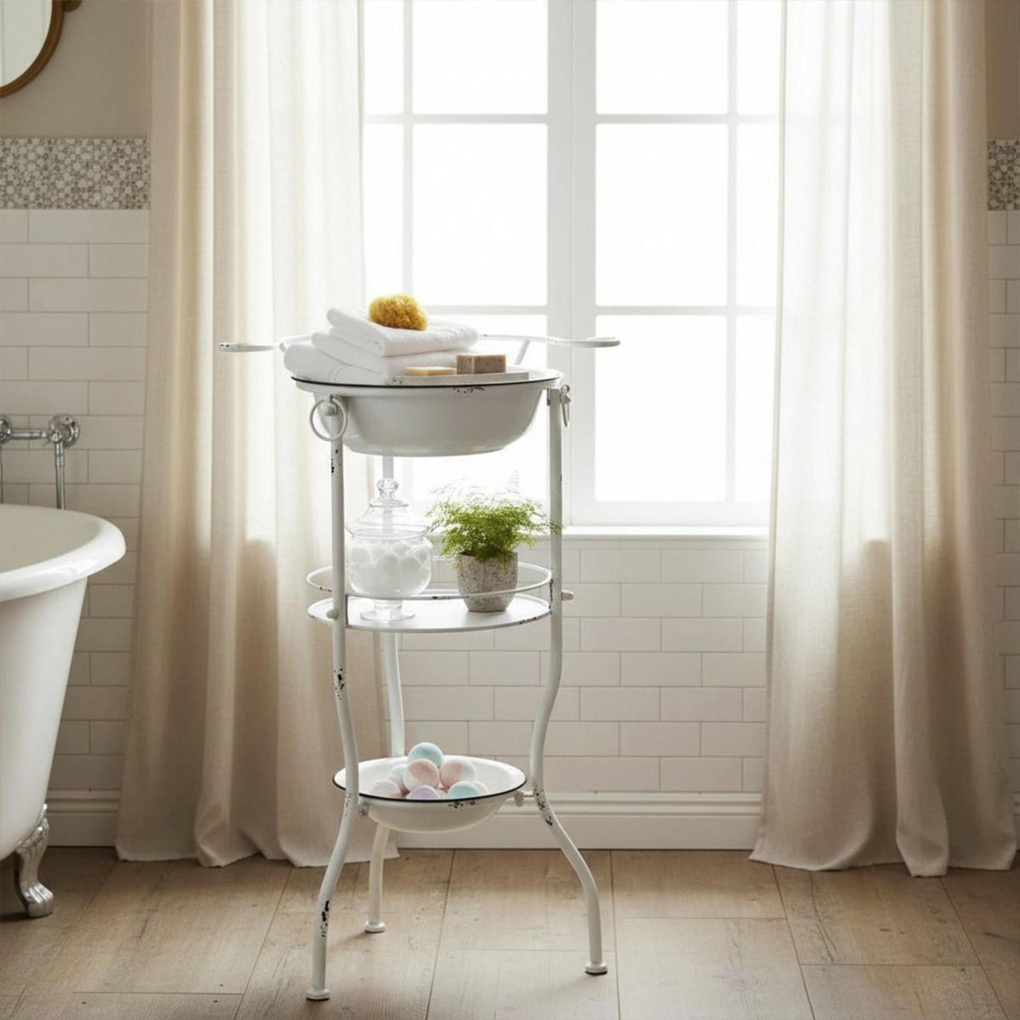 Voir la diapositive 2 : Paris Prix Étagère 3 niveaux vintage  bassines  85cm blanc