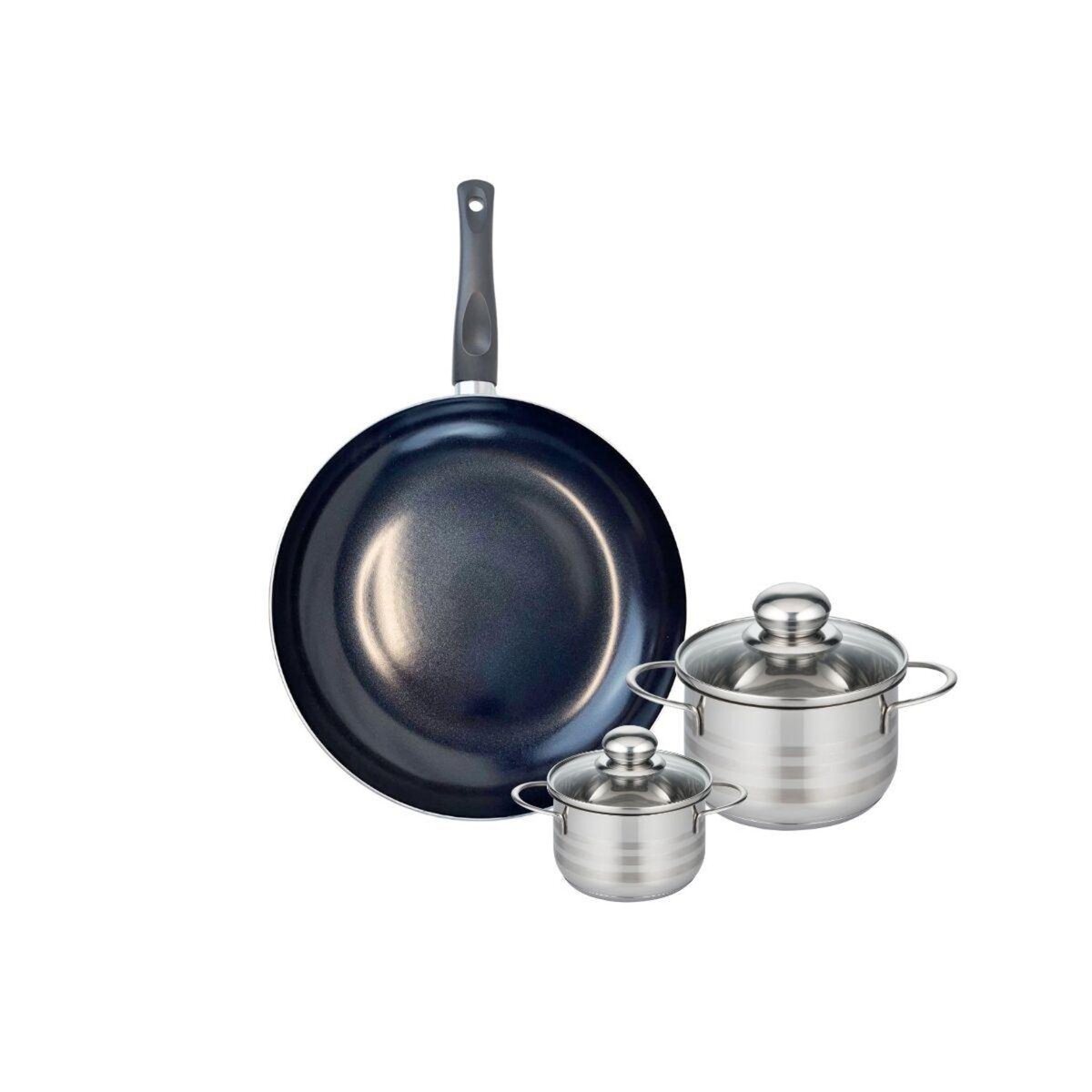 ELO Ensemble de 1 Poêle de cuisson 32 cm et 2 faitouts 12 et 16 cm Elo Prima Brillant