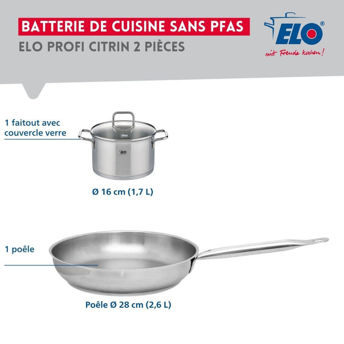ELO Ensemble de 1 Poêle de cuisson 28 cm et 1 faitout 16 cm Elo Profi Citrin